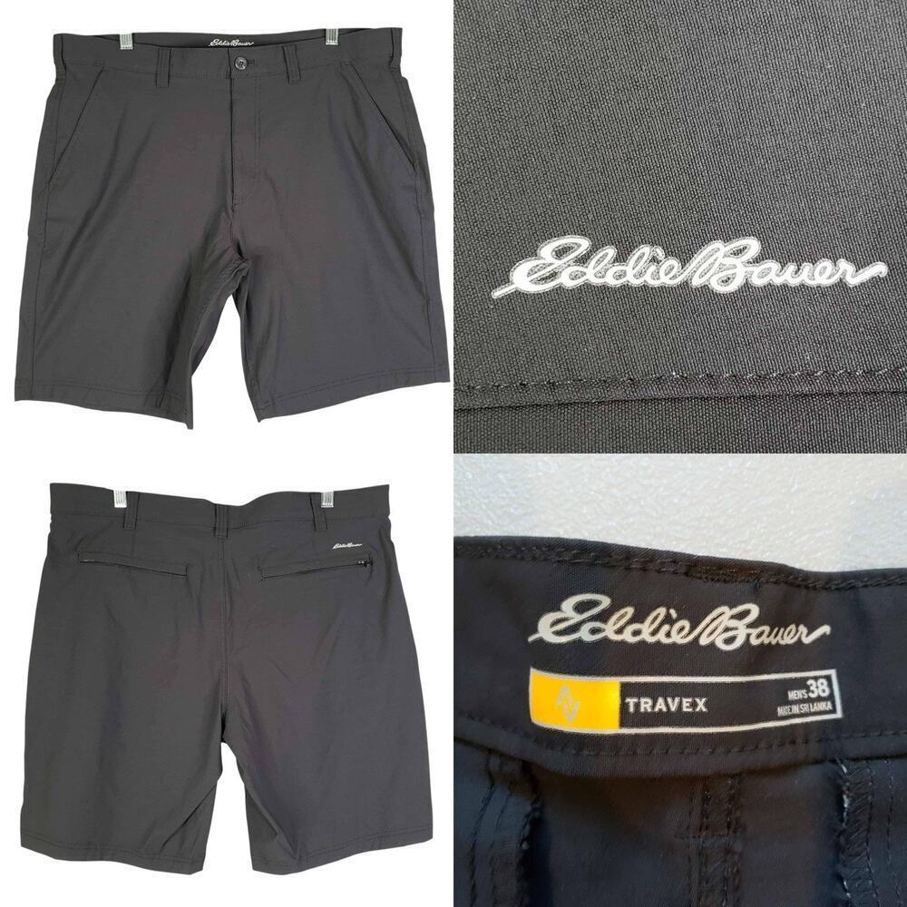 Eddie Bauer Travex Shorts Men's Size 38 Black Hiking Camping Nylon Flat Front